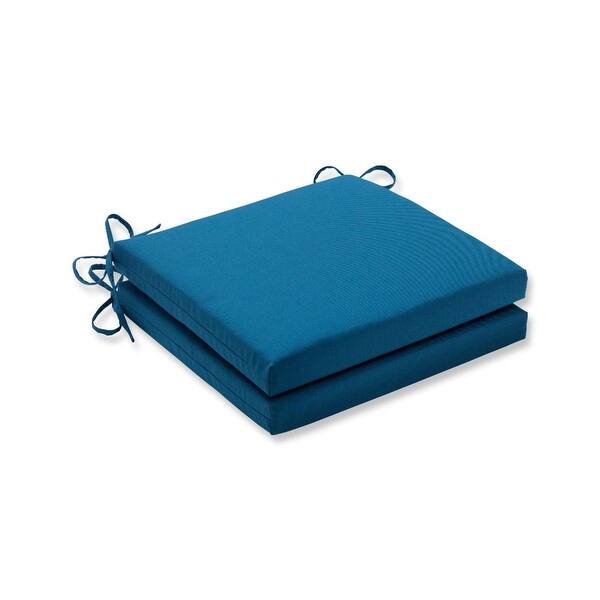 Set of 2 Blue UV/Fade Resistant Outdoor Patio Seat Cushions with Ties
